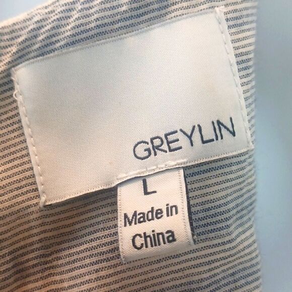 Greylin blue/cream stripped sleeveless Sheath dress with Fringe and tassels L - Picture 10 of 12